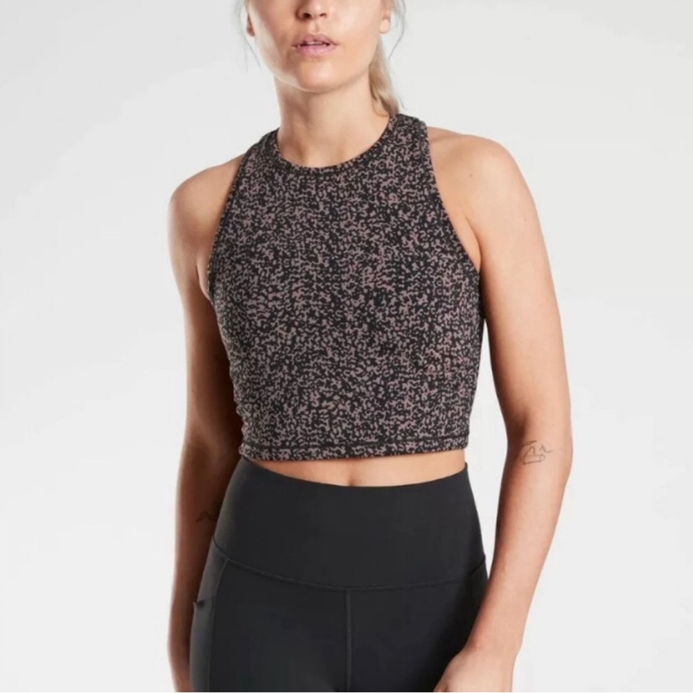 ATHLETA Shanti Crop Jacuard Tank Top Size XS Black and Brown